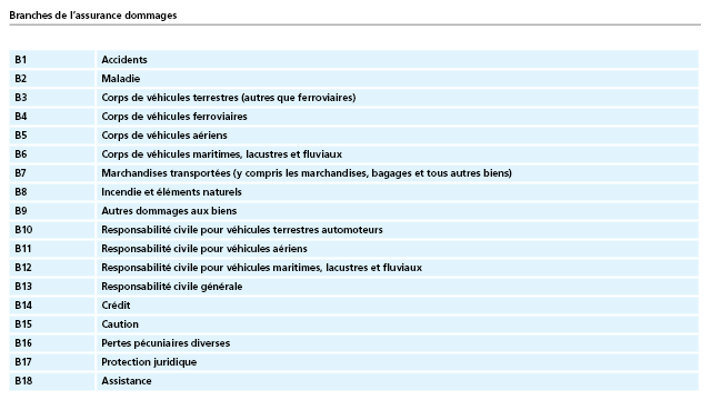 Branches d'assurance dommages